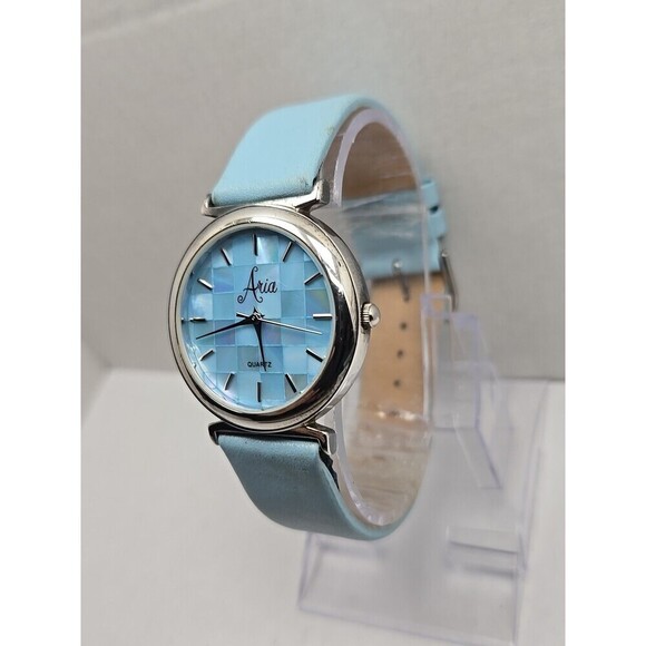 Aria Womens Quartz Watch Sterling Silver Case Blue Mosaic Dial New Battery main image 11